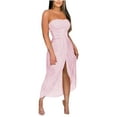 thumbnail image 1 of JSheng Summer Dresses for Women 2025 Women Solid Color Elastic Tube Top Dress Sexy High Slit Elastic Pleated Dress Pink XL, 1 of 4