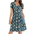 thumbnail image 1 of JSheng Summer Dresses for Women Casual Fashion Printing Pocket Short Sleeve Round Neck Beach Short Dress Blue XXL, 1 of 5