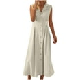 thumbnail image 1 of JSheng Summer Plus Size Dresses for Women New Trendy Cotton And Linen Solid Color Casual Turndown Collar Sleeveless Button Dress Beige S, 1 of 5