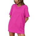 thumbnail image 1 of JSheng Summer T-Shirts for Women Ladies Casual Solid Color Short Sleeve Comfortable Round Neck Loose Top Hot Pink XL, 1 of 5