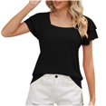 thumbnail image 1 of JSheng Summer Tops for Women New 2025 Fashion Solid Color Square Neck Loose Short Sleeve Duble Lace Sleeve Top Black XL, 1 of 4