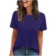 thumbnail image 1 of JSheng Summer Tops for Women Women Loose Short Sleeve Solid Color Round Neck Comfortable Casual T-shirt Top Blue XL, 1 of 5