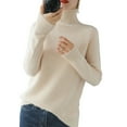 thumbnail image 1 of JSheng Sweater for Women Fashion Women's Heigh Neck Long Sleeve Loose Solid Color Blouse Turtleneck Sweater Tops Beige L, 1 of 5