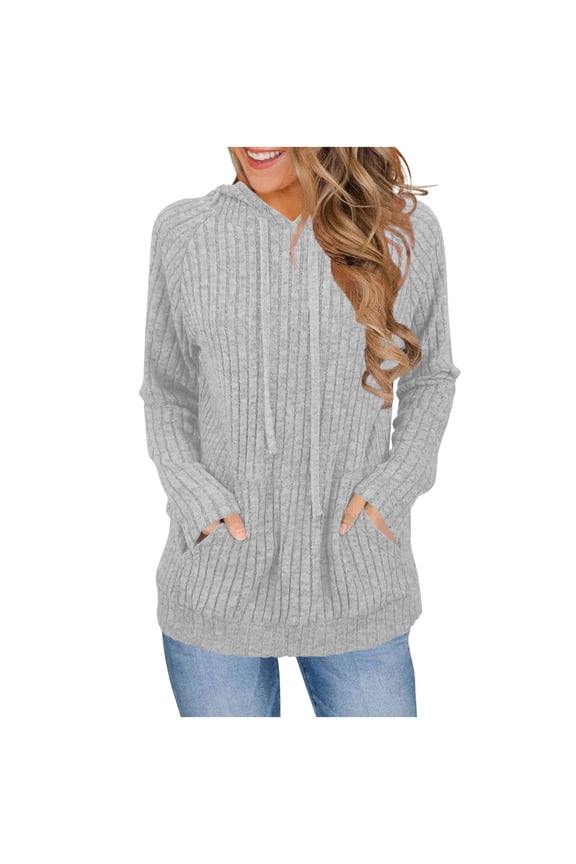 Sweaters for Women Women Sanded Long-sleeved Hooded Raglan Sleeve Front Pocket Tops Gray XXL