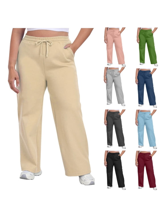 Sweatpants for Women Plus Size Fashion Solid Color Elastic Waist Pocket Drawstring Sports Pants Trousers