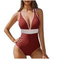 thumbnail image 1 of JSheng Swimming Suits for Women One Piece Women Summer Fashion Solid Color Bikini Swimsuit With Chest Cushion Red M, 1 of 5