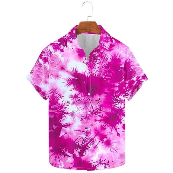 JSheng Tie-Dyed Tops Printed for Men Summer Breathable Casual Short-sleeved shirt Tops Red XXXXL