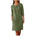 thumbnail image 1 of JSheng Women Button dresses clearance under $15 Fashion Crewneck Loose Half Sleeve Solid Knee-length Dress Army Green XXL, 1 of 5