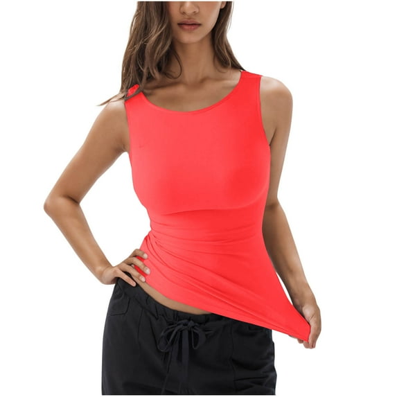 JSheng Women Casual Tank Tops Women's Summer Fashion Casual Solid Color Round Neck Sleeveless Slim Tank Top Hot Pink XXL