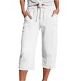 thumbnail image 1 of JSheng Women Fashion Cotton Capris Casual Solid Color Summer Drawstring With Pockets Pants For Women White S, 1 of 5