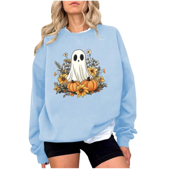 JSheng Women Loose Sweatshirts Halloween Fashion Printed Casual Long Sleeve Hoodless Sweatshirt Blouse