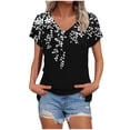 thumbnail image 1 of JSheng Women Summer Tops Clearance Fashion Printed V-neck Short-sleeved T-shirt Loose Casual Short Sleeve Top Black L, 1 of 5