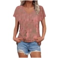 thumbnail image 1 of JSheng Women Summer Tops Fashion Printed V-neck Short-sleeved T-shirt Loose Casual Short Sleeve Top Pink S, 1 of 5