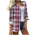 thumbnail image 1 of JSheng Women's Blouse Plaid Printed Fashion Casual Work Loose Long Sleeve Breasted Lapel Shirts for Women Multicolor L, 1 of 5
