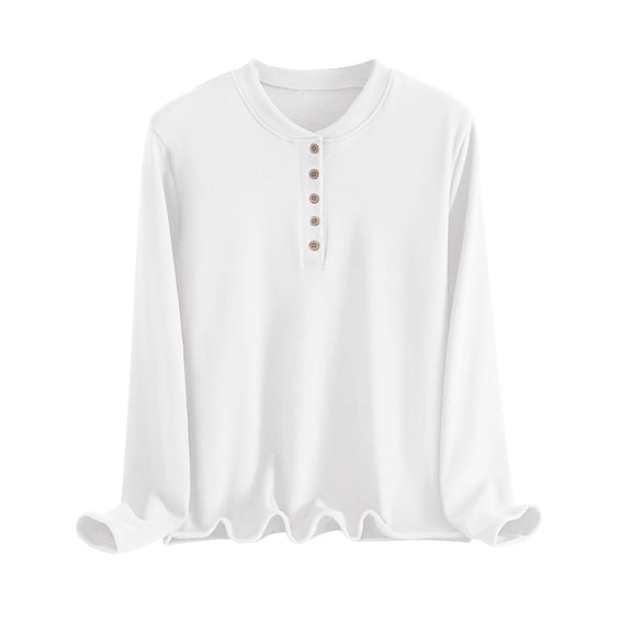 JSheng Women's Button Up Tops Fashion Solid Color Velvet Rond Neck Long Sleeved Versatile Blouse Plus Size White XXL