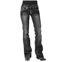 JSheng Women's Casual Flared Jeans Fashion Hight Waist Tight Stretch Solid Color Long Wide Leg Jeans Pants