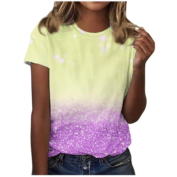 JSheng Women's Casual Loose Tops New Casual Fashion Printed T-Shirt Crewneck Short-Sleeved Top for Women Yellow XXL