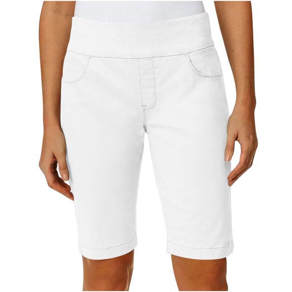 JSheng Women's Casual Shorts Stretchy Solid Stretch Twill Shorts High Waist Regular Hiking Shorts Summer With Pockets White XXL