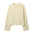 thumbnail image 1 of JSheng Women's Casual Sweaters Basic Solid Color Knit Round Neck And Long Sleeves Comfortable Sweater Tops Beige L, 1 of 2