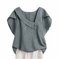 thumbnail image 1 of JSheng Women's Casual Tops 2025 Solid Color Plus Size Linen Button Petal Sleeve Short Sleeved Shirt Top Gray S, 1 of 5