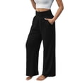 thumbnail image 1 of JSheng Women's Casual Yoga Pants Solid Color Loose Sports Pockets Straight Wide-leg Fitness Long Pants Black M, 1 of 4