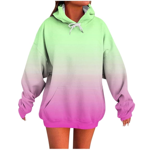 JSheng Women's Fashion Sweatshirts Casual Gradient Color Ladies Long Sleeve Hooded Loose Comfy Tops Hot Pink L