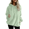 thumbnail image 1 of JSheng Women's Fleece Sweatshirts Tops Fall Winter Fashion Solid Color Long Sleeve Pocket Warm Pullover Hooded Top Green L, 1 of 5