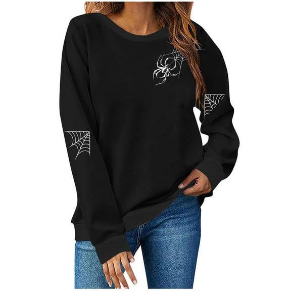 JSheng Women's Halloween Printed Sweatshirts Ladies' Fashion Long sleeve Round Neck Printing Comfy Pollover Tops Black#01 M