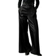 thumbnail image 1 of JSheng Women's Leather Flared Trousers Fashion Solid Casual High Waist With Pockets Pleated Long Pants Black L, 1 of 5
