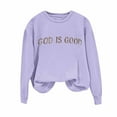 thumbnail image 1 of JSheng Women's Loose Sweatshirt Tops Fashion Letter Printed Casual Long Sleeved Top Regular Sleeve Hoodless Blouse Purple XL, 1 of 5