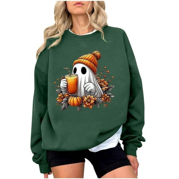 JSheng Women's Loose Sweatshirts for Halloween Fashion Printed Casual Long Sleeve Hoodless Sweatshirt Blouse