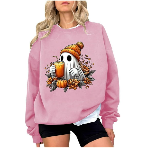 JSheng Women's Loose Sweatshirts for Halloween Fashion Printed Casual Long Sleeve Hoodless Sweatshirt Blouse