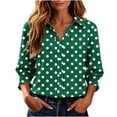 thumbnail image 1 of JSheng Women's Polka Dot Button Down Shirt Lapel Collar 3/4 Sleeve Ruffle Cuff Casual Top 01-Army Green L, 1 of 5