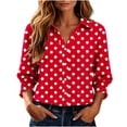 thumbnail image 1 of JSheng Women's Polka Dot Button Down Shirt Lapel Collar 3/4 Sleeve Ruffle Cuff Casual Top 01-Red M, 1 of 5