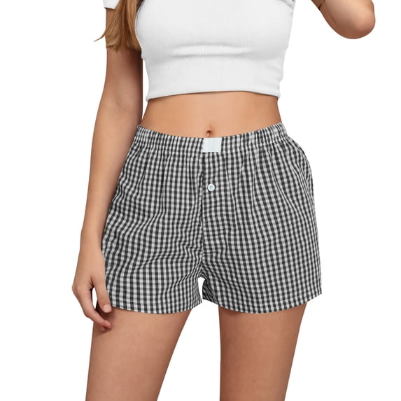 JSheng Women's Shorts Stretchy Casual Summer Shorts Retro Checkered Comfort Stretch Shorts for Women Black XXL