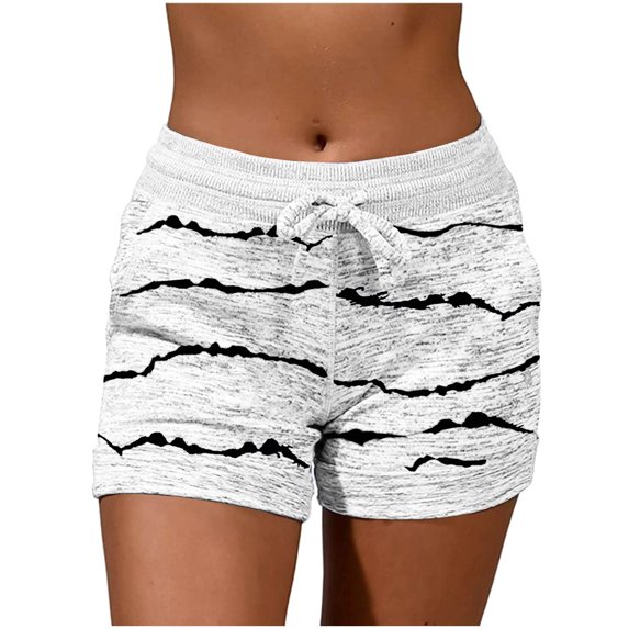 JSheng Women's Shorts Stretchy Casual Summer Shorts Strip Comfort Stretch Shorts for Women White M