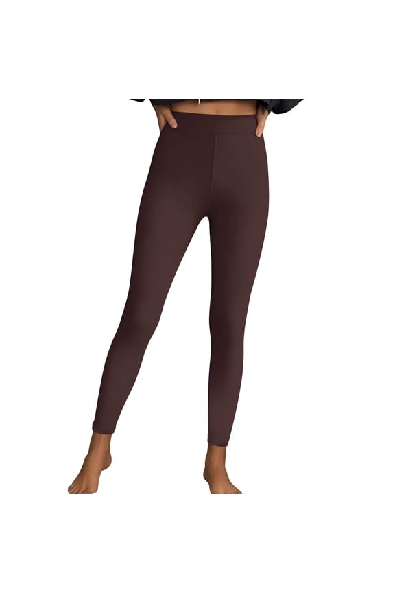 Women's Stretch Yoga Pants Solid Color Leggings Sports Casual Tight Fitting Peach Hip Fitness Pants Brown XXL