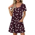 thumbnail image 1 of JSheng Women's Summer Casual Dresses Fashion Loose V-Neck Short Sleeve Printed Swing Dress with Pockets Red S, 1 of 4