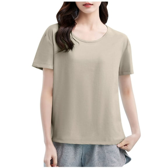 JSheng Women's Summer Casual T-shirt Solid Color Round-Neck Short Sleeve Top Lightweight & Comfortable Green S