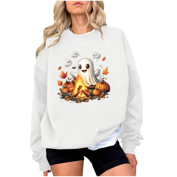 JSheng Women's Tops for Halloween Fashion Printed Crew Neck Long Sleeve Hoodless Sweatshirt Blouse