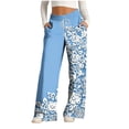 thumbnail image 1 of JSheng Women's Wide Leg Sweat Pants Plus Size Fashionable Printed Drawstring Elastic Waist Loose Casual Pocket Sweatpants A-Light Blue L, 1 of 5