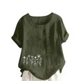 thumbnail image 1 of JSheng Womens Casual Linen Tops Summer Classic Print V-Neck Button Down T-Shirts Loose Short Sleeve Blouses ZA-Army Green L, 1 of 5