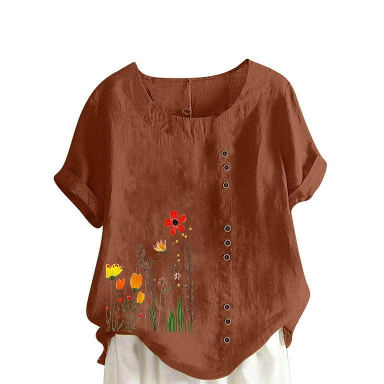 JSheng Womens Casual Linen Tops Summer Classic Print V-Neck JSheng Womens Casual Linen Tops Summer Classic Print V-Neck