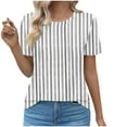 thumbnail image 1 of JSheng Womens Summer Casual Tops Fashion Woman Round Neck Short Sleeve Striped Loose T-Shirt Tops Comfortable & Fitness Gray L, 1 of 5