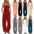 thumbnail image 1 of JSheng Womens Summer Jumpsuits Casual Strapless Off The Shoulder Summer Rompers Sleeveless Outfits With Pockets A-Navy M, 1 of 5