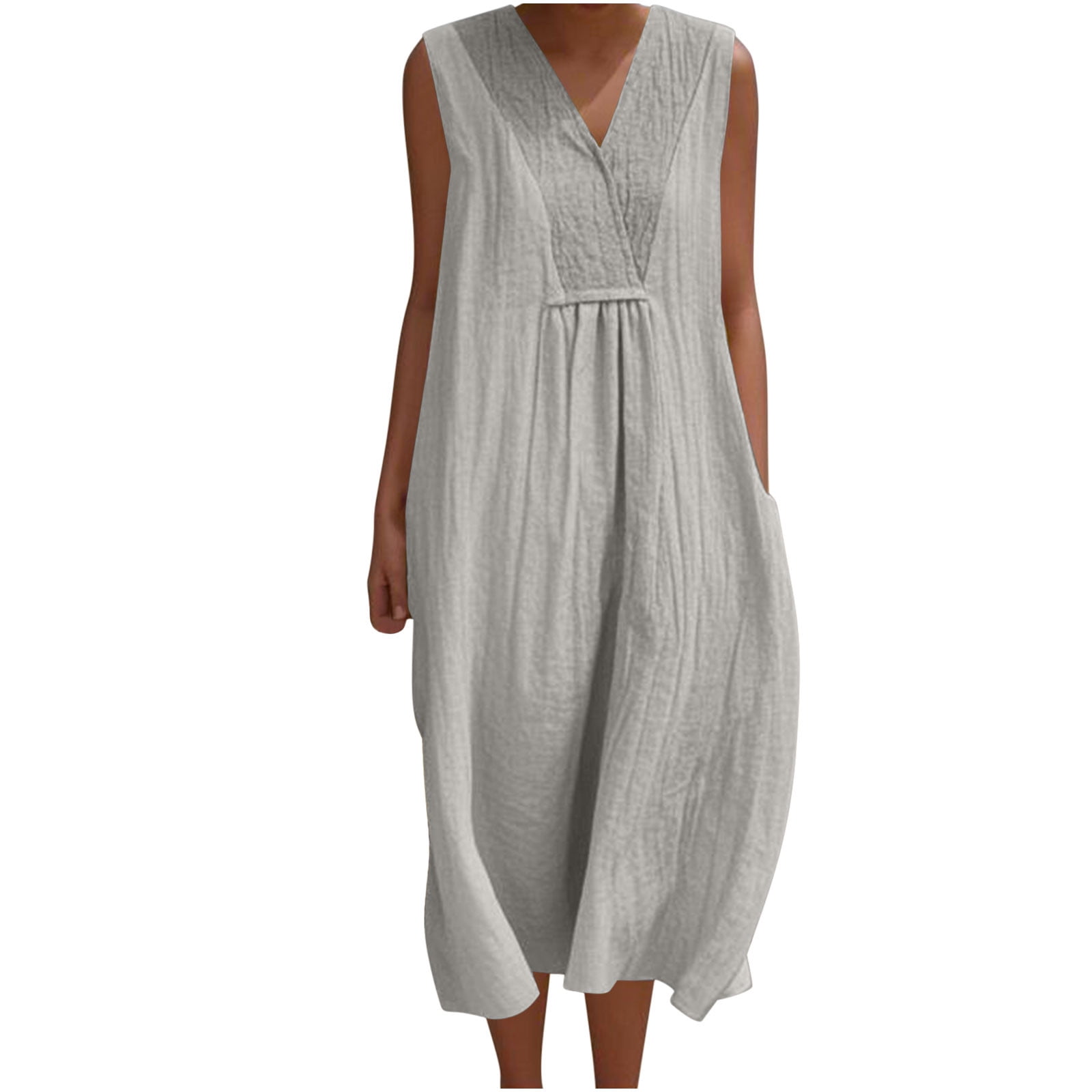 Women's Summer Solid Color Round Neck Sleeveless Long Casual Dress, Minimalist Maxi Dress