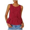 thumbnail image 1 of JSheng Womens Summer Tank Tops Fashion Sleeveless Loose Solid Color Fallow Bow Round-Neck Tank Top Red XXL, 1 of 5