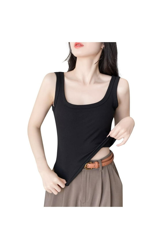 Womens Summer Tank Tops Sleeveless New Ladies Solid Color Threaded Square Neck Vest for Casual Dressing Black XXL