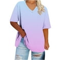 thumbnail image 1 of JSheng Womens T-Shirts Plus Size To 5XL Oversized Loose V-neck Short Sleeved Gradient Color Summer Casual T-shirt Purple XXXXL, 1 of 5