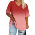 thumbnail image 1 of JSheng Womens T-Shirts Plus Size To 5XL Oversized Loose V-neck Short Sleeved Gradient Color Summer Casual T-shirt Wine XXXL, 1 of 5